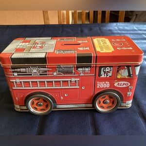 Vintage Alpo Friskies Fire Engine Truck Metal Bank